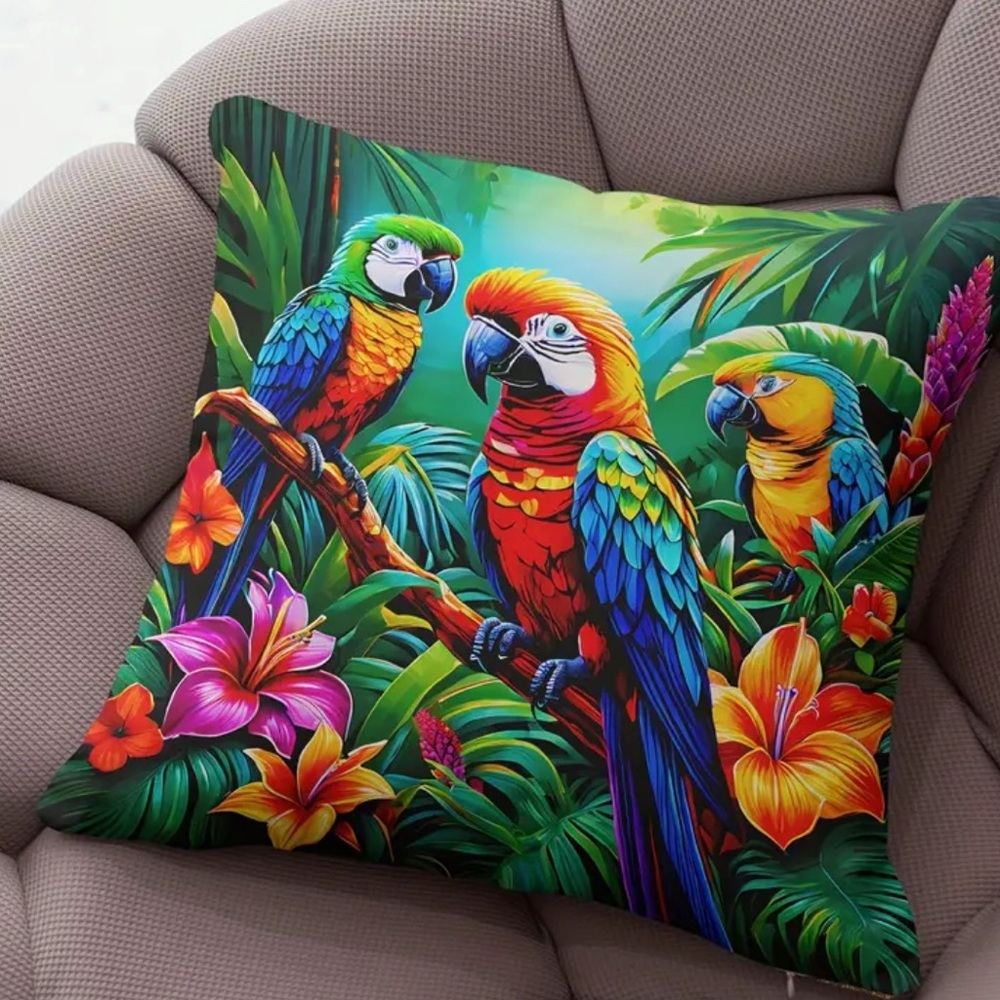 4pcs Tropical Parrot Plush Throw Pillowcase, Washable Home Decoration, 18×18” - Picture 4 of 6